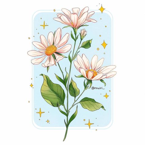 Watercolor Flower Stickers, How To Draw Cartoon Flowers, Floral Digital Art, Flower Reference Drawing, Flower Ideas Drawing, Diy Drawing Ideas, Flower Drawing Digital, Simple Flower Illustration, Cute Flower Illustration