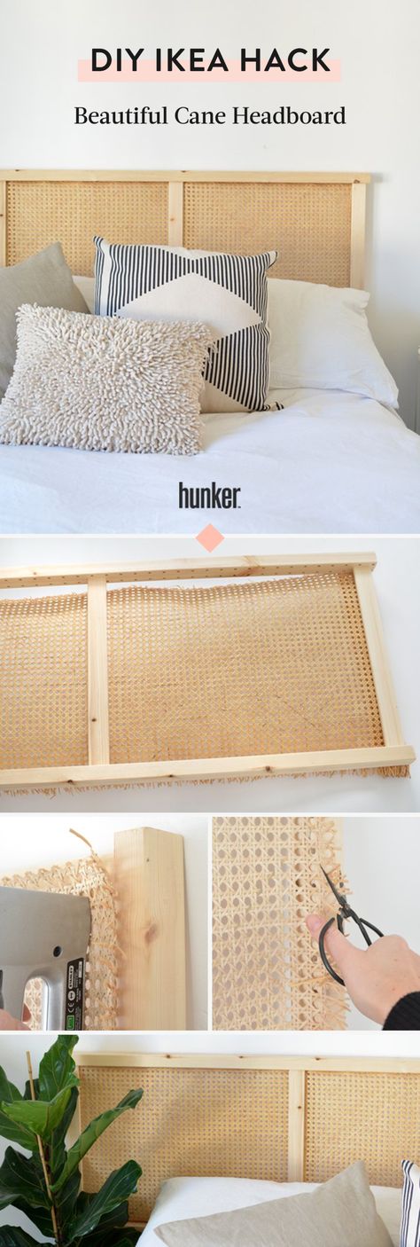 Hack a $12 IKEA Ivar end panel into a beautiful cane headboard that's perfect for a laid-back boho bedroom. #DIY Cane Headboard, Ikea Hack Bedroom, Boho Bedroom Diy, Koti Diy, Ikea Ivar, Ikea Hack Ideas, Headboard Decor, Caned Headboard, Diy Furniture Bedroom