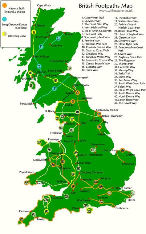 Footpaths Map of Great Britain Camino De Santiago, Adventure Holiday, Walking Holiday, Uk Walks, Long Distance Walking, Long Distance Hiking, Hiking Leggings, Map Of Britain, Walking Map