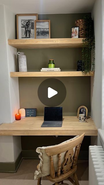 B&Q on Instagram: "ad DIY ALCOVE DESK with @bandq_uk!   I diy-ed an alcove desk to create my dream office space using materials, paint and accessories from @bandq_uk.   I first built the frame for the desk & shelves and then used 300mm pine furniture boards for the shelves & the desk.   I then added a front trim & stained with my colour of choice. I absolutely love how this space has turned out & can’t believe how easy it was to complete.  Full product list for you below and a more detailed explanation of the process in my reel, so #YouCanDoIt too. • 3663602860143 - Metsä Wood Smooth Planed Round edge Untreated Whitewood spruce CLS timber • 3663602862406 - Metsä Wood Whitewood Stick timber • 3663602877653 - Square edge Knotty pine Furniture board • 3663602858072  -  Cheshire Mouldings Smoo Desk Shopping, Alcove Desk, Cycling Lifestyle, Bedroom Alcove, Built In Desk And Shelves, Dream Office Space, Alcove Shelves, Alcove Shelving, Mitre Saw