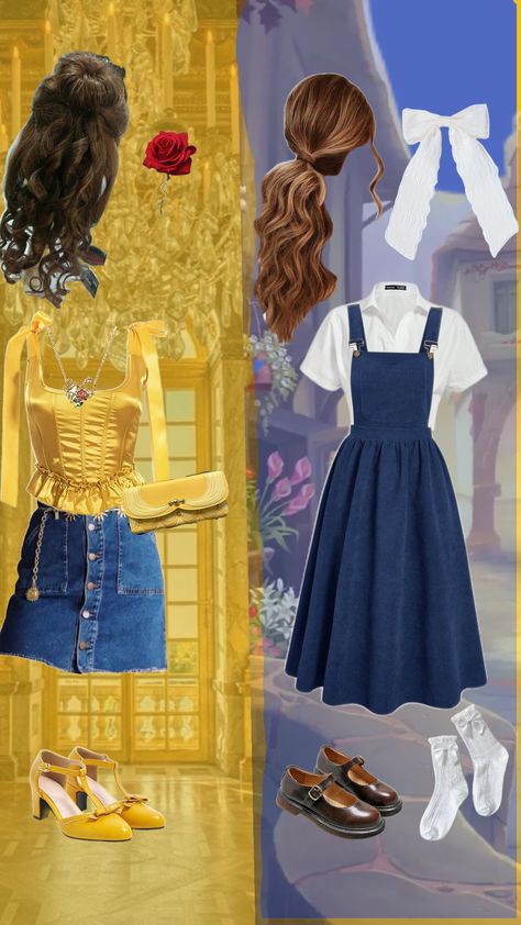 outfit for #belle #disney #viral #blowup #fyp #fy Princess Bounding Inspired Outfits, Simple Disney Character Outfits, Belle Costumes Women, Simple Disney Costumes For Women, Princess Belle Inspired Outfits, Belle Inspired Outfits Casual, Disney Bound Princess Outfits, Disney Dress Up Ideas, Modern Belle Costume