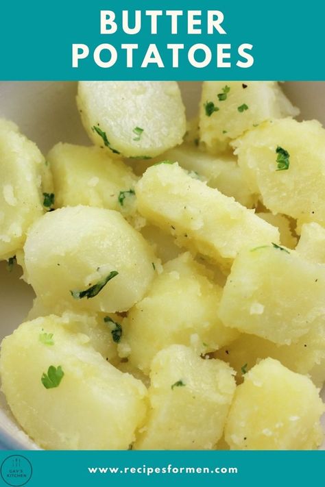 Boiled Buttered Potatoes, Potatoes On Stove, Stove Top Potatoes, Buttered Potatoes Recipe, Garlic Butter Potatoes, Boiled Potatoes Recipe, Potatoes On The Stove, Cooking Red Potatoes, Potato Side Dishes Easy