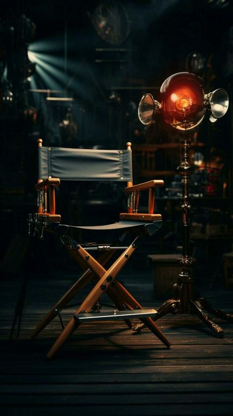 The director's chair anchors the studio, a seat of cinematic authority. Vertical Mobile Wallpaper AI Generated Filmmaking Inspiration, Director's Chair, Music Cover Photos, Studio Chairs, Cricket Wallpapers, Music Flyer, Cinematic Lighting, Directors Chair, Galaxy Pictures