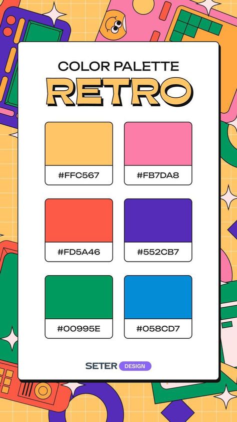 90s Nostalgia Design, Color Palette For Poster, 1980s Color Palette, Bright Color Palette Design, 90s Color Palette Retro, Retro Bright Color Palette, Cute Pallete Color, 90s Design Aesthetic, Retro Color Palette Vintage