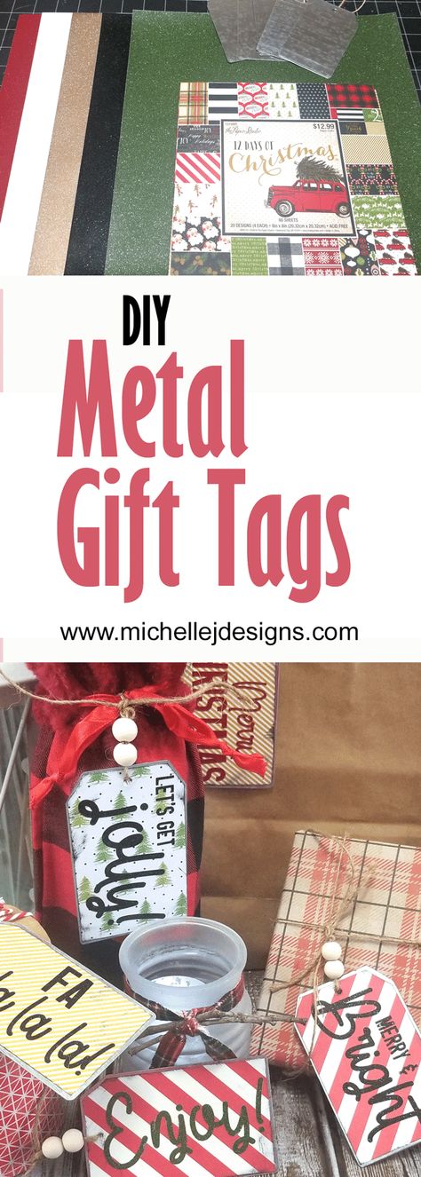 Dollar Tree Metal Tags Diy, Metal Gift Tag Ideas, Dollar Tree Metal Tags, Metal Gift Tags, Metal Tags Diy, Metal Tag Ornaments, Metal Name Tags, Diy Christmas Tags, Homemade Tags