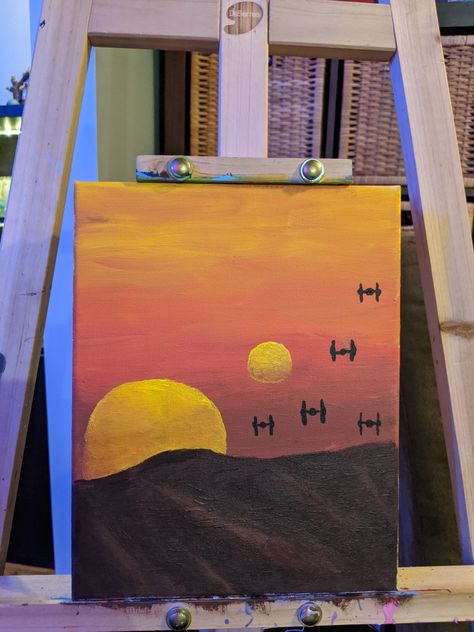 easy acrylic painting for beginners Star Wars Mini Canvas Paintings, Diy Star Wars Painting, Easy Star Wars Painting Ideas, Marvel Easy Painting, Easy Painting Ideas On Canvas For Men, Canvas Painting Ideas Marvel, Easy Movie Painting Ideas, Mandalorian Painting Easy, Starwars Painting Acrylic