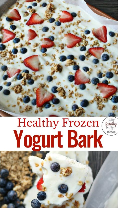 Frozen Yogurt Bark Recipe - Easy and Healthy - Easy Family Recipe Ideas Yogurt Bark Recipe Frozen, Make Frozen Yogurt, Bark Recipes Easy, Blue Breakfast, Yogurt Bark Recipe, Frozen Yogurt Bark, Snack Sani, Menu Sarapan Sehat, Yogurt Bark