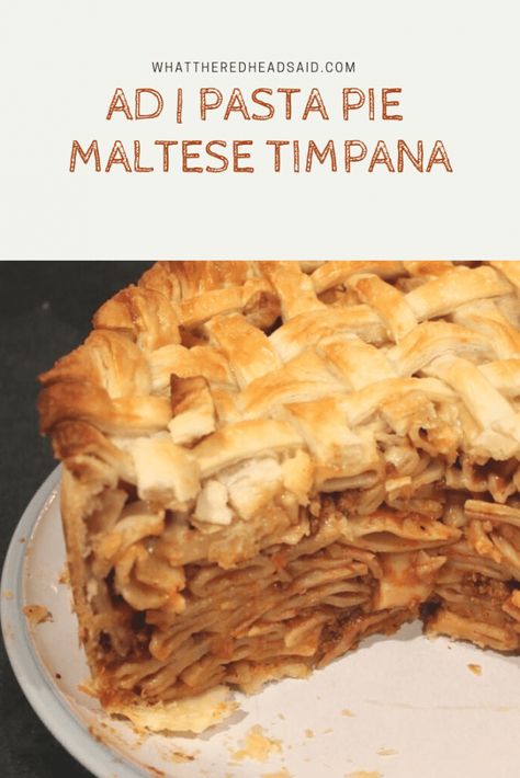 Making Maltese Timpana Recipe - Pasta Pie! | AD What the Redhead said Baked Macaroni Recipe, Maltese Recipes Malta, Homemade Bolognese Sauce, Homemade Bolognese, Cheddar Recipes, Pasta Pie, Maltese Recipes, Macaroni Recipes, Baked Macaroni