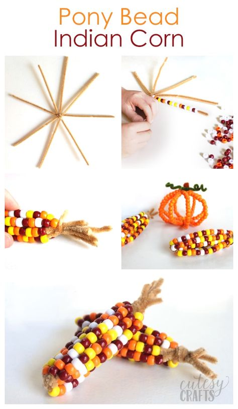 Pony Bead Indian Corn Craft, Bead Indian Corn Craft, Indian Craft Preschool, November Crafts For Elementary Kids, Beaded Indian Corn Craft, Pony Bead Indian Corn, October Activity Ideas For Seniors, Pony Bead Corn Craft, Bead Corn Craft