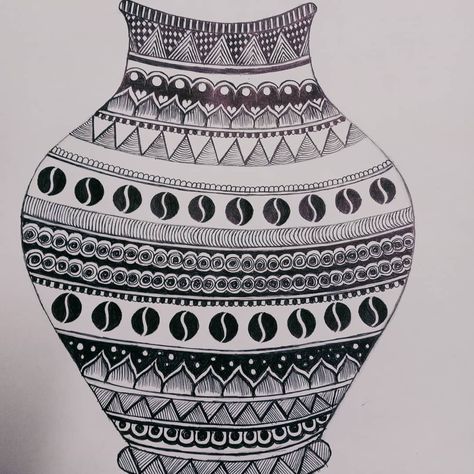 Flower pot with mandala art Flower Pot Mandala Art, Flower Pot Mandala Art Drawing, Pot Mandala Art, Flower Pot Drawing Pencil, Flower Pot Design Drawing, Flower Pot Sketch, Flower Vase Drawing, Vase Drawing, Black Pen Drawing