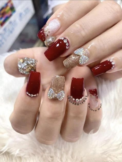 Nail Art For Bride Perfect Wedding, Nails Art For Bride, Bridal Nails Red Wedding, Deepavali Nail Design, Bridal Nail Extensions Brides, Red Bride Nails, Red Bridal Nails Wedding, Nail Extensions For Bride, Wedding Nail Art Design For Bride