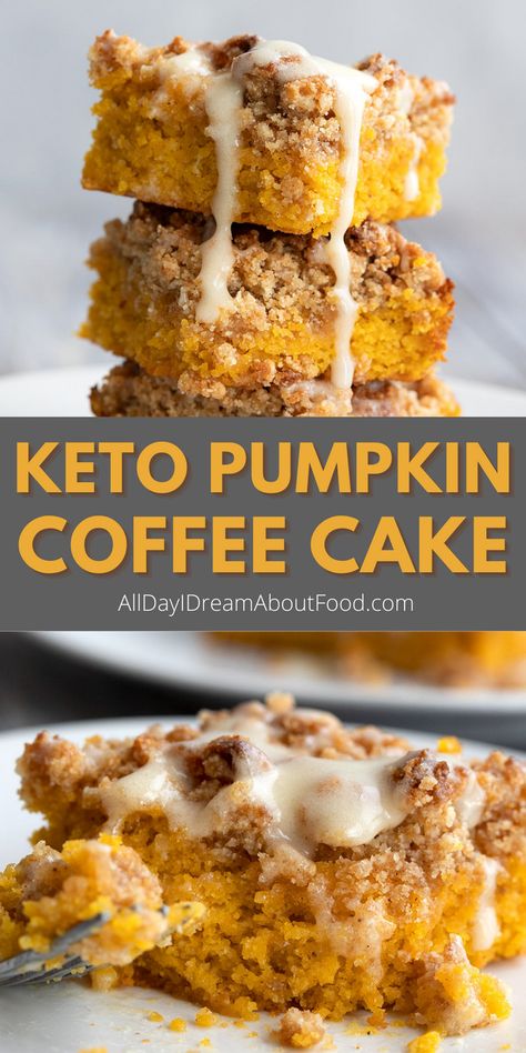 Pumpkin Crumb Cake is the ultimate keto fall dessert recipe. Tender low carb cake with pumpkin and spice, and a delicious brown “sugar” crumb topping. The perfect keto coffee cake recipe! Keto Pumpkin Coffee, Clean Keto Recipes, Keto Yogurt, Pumpkin Coffee Cake, Keto Chili, Keto Crockpot, Clean Keto, Pumpkin Coffee Cakes, Desserts Keto