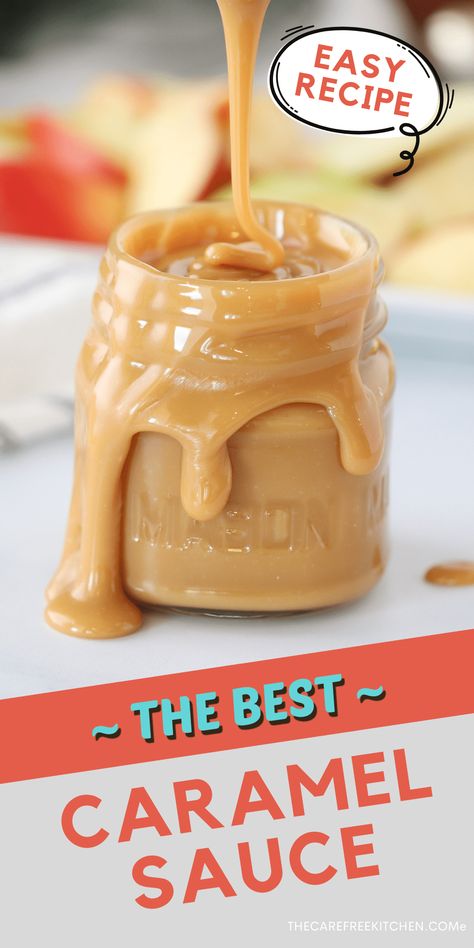 This easy Homemade Caramel Sauce with condensed milk is ooey-gooey, silky smooth and salty sweet. It’s perfect for drizzling over vanilla ice cream, serving as a dip for apples or even eating by the spoonful. #thecarefreekitchen #caramel #sauce #dessert #saltedcaramel #homemade Caramel Sauce With Sweetened Condensed, Sweet Condensed Milk Caramel, Homemade Caramel Dip, Caramel Dip For Apples, Easy Homemade Caramel Sauce, Dip For Apples, Caramel From Condensed Milk, Caramel Dipping Sauce, Homemade Caramel Recipes