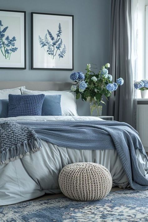 Light Blue Bedroom, Blue Gray Bedroom, Minimalist Bedroom Decor, Blue Bedroom Decor, Woman Bedroom, Gray Bedroom, Bedroom Refresh, Blue Rooms, Blue Bedroom