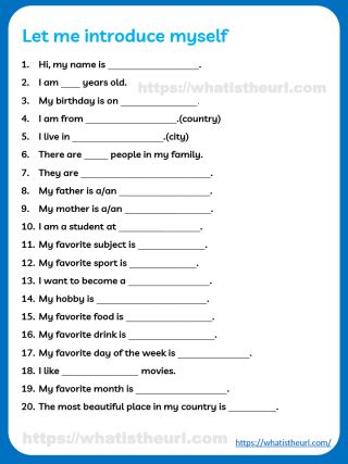 Let Me Introduce Myself - Worksheet - Your Home Teacher Question About Myself, About Myself Worksheet For Kids, Myself Worksheets For Kids, About Myself Worksheet, All About Me Essay, Self Introduction In English, Introduce Yourself Template, Writing About Myself, Questions About Myself