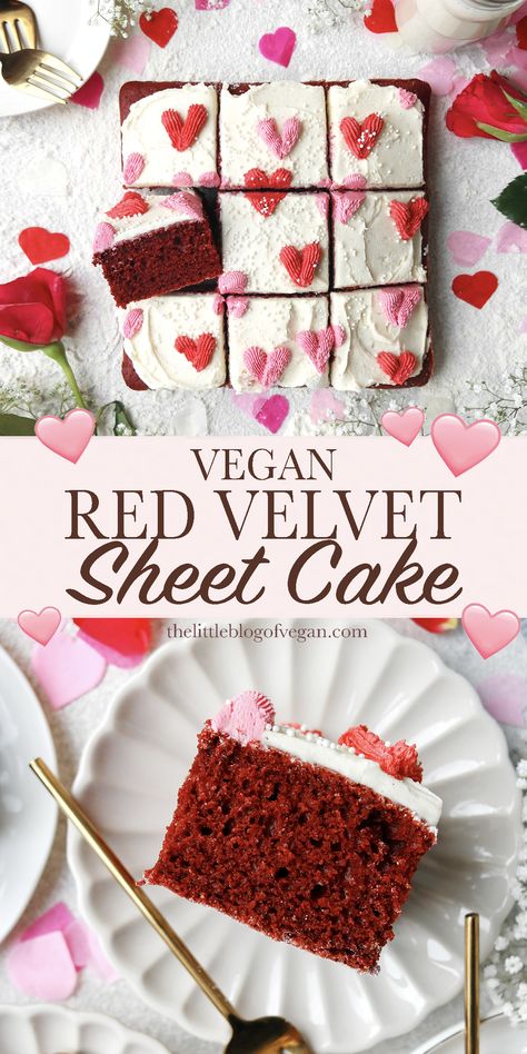 Valentines Red Velvet Cake, Red Velvet Sheet Cake, Vegan Red Velvet Cake, Vegan Red Velvet Cupcakes, Vegan Red Velvet, Vanilla Cream Cheese, Red Desserts, Vanilla Cream Cheese Frosting, Vegan Birthday Cake