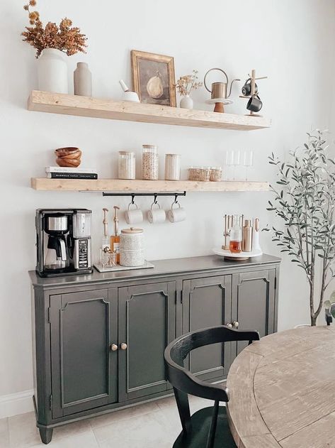 Coffee Bar Ideas: How to Create the Perfect Coffee Bar Station - Diana Colibri Coffee Area In Dining Room, Coffee Buffet, Coffee Bar Ideas Kitchen, Coffee Bar Ideas Kitchen Counter, Office Coffee Bar, Kitchen Coffee Bar, Coffee Station Kitchen, Coffee Bar Station, Coffee Bar Ideas