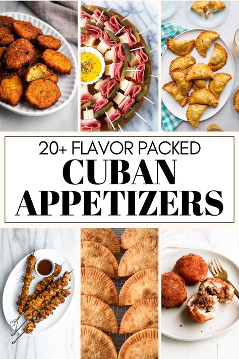 Planning your next party just got easier with this collection of 20+ Cuban appetizers! Here you'll find casual finger foods and bite-sized treats that will make any gathering more delicious. Your guests will love the crispy goodness of Cuban Empanadas, the nostalgic charm of classic street food Ham Croquettes, the crunch of Plantain Chips, and the zesty flavors of Cuban Sandwich Roll-Ups. Cuban Bbq Party, Cuban Appetizers Finger Foods, Cuban Food Catering, Cuban Fingerfood, Cuban Sandwich Appetizer, Cuban Street Food, Sides For Cuban Sandwich, Cuban Food Truck, Cajun Finger Foods For Party