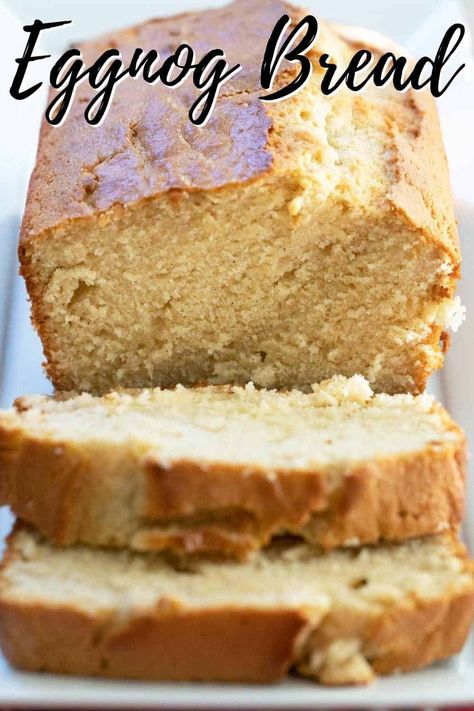 Easy Eggnog Bread is a classic quick bread recipe with a fun holiday twist! This moist, flavorful bread is made with real eggnog and rum. Eggnog Quick Bread Recipe, Egg Nog Bread Recipe, Eggnog Quick Bread, Eggnog Loaf Recipe, Egg Nog Bread Recipe Easy, Fun Breads, Eggnog And Rum, Eggnog Loaf, Eggnog Bread Recipe