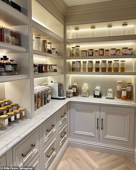 Wow! Dubbing the room 'a dream come true', the Mummy Diaries star, 32, gave an insight into the new home with a collection of snaps Pantry Closet Design, Dream Pantry, House Pantry, Pantry Room, Pantry Remodel, Closet Design Layout, Dream Life House, Kitchen Pantry Design, Storage Closet Organization