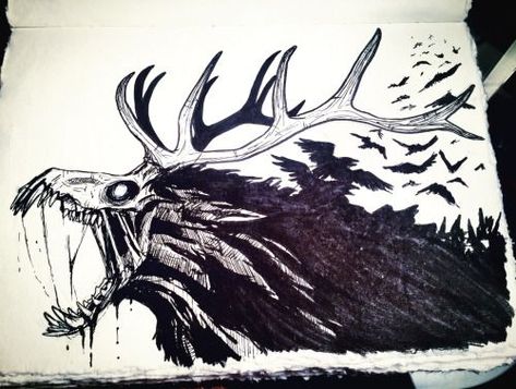 Windigo Monster Art, Deer Horror, Cryptic Tattoos, Zombie Animals, Creepy Drawings, 다크 판타지, Creature Drawings, Monster Concept Art, Dark Art Drawings