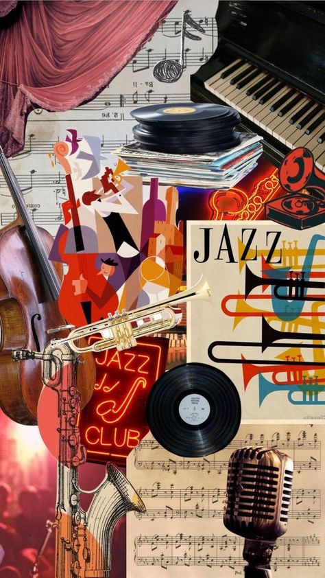 Jazz Aesthetic Wallpaper Iphone, Musical Instruments Collage, Saxophone Aesthetic Vintage, Jazz Trumpet Aesthetic, Trumpet Aesthetic Wallpaper, Baritone Saxophone Aesthetic, Jazz Astethic, Jazz Wallpaper Aesthetic, Jazz Vibes Aesthetic