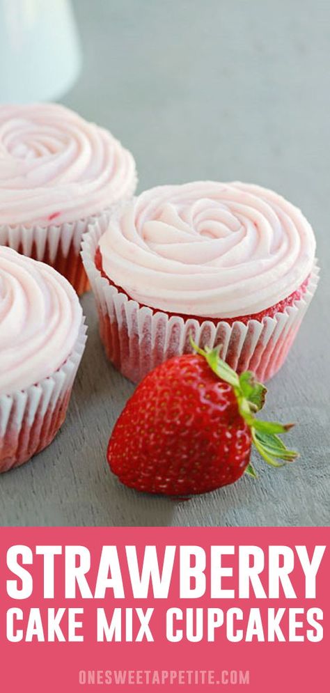 Doctored Cake Mix Recipes, Strawberry Cupcake Recipes, Cake Mix Doctor, Cake Mix Cupcakes, Doctor Cake, Strawberry Cream Cheese Frosting, Strawberry Cupcake, Delicious Cupcakes, Strawberry Cake Mix