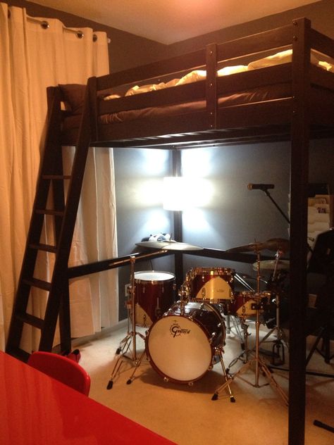 Drum Room Ideas, Boys Bedroom Paint, Music Bedroom, Drum Room, Home Music Rooms, Kids Twin Bed, Music Studio Room, Bunk Beds With Stairs