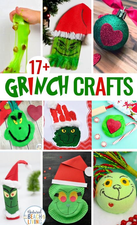 17 Grinch Crafts for Kids, Get ready for the holidays with these Grinch Activities and Grinch Crafts for Kids, Grinch Slime, Grinch Paper Plate Craft, Grinch Treats and all of the Grinch Party Ideas that you need. #grinch #christmascrafts #grinchcrafts #craftsforkids The Grinch Crafts, Grinch Crafts For Kids, Grinch Activities, Grinch Crafts, Grinch Christmas Party, Grinch Party, Grinch Ornaments, Grinch Christmas Decorations, Elf Activities