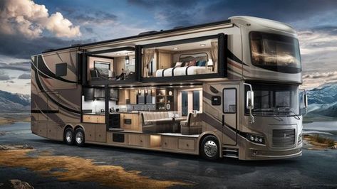 For those embracing RV living and seeking the best RV for full-time living, luxurious motorhomes are the pinnacle of opulence on wheels. The most luxurious RVs redefine motorhome living, offering features that will blow your mind. Whether you're exploring motorhomes for sale or searching for the best travel trailer for full-time RV living, these vehicles offer unmatched comfort and style. From living vehicles to the most luxurious camper vans, these motorhomes boast state-of-the-art amenities, spacious interiors, and high-end finishes, making RV living full-time a dream come true. Travel trailers for full-time living and luxurious motor homes cater to those who wish to live big in a tiny house, with options available for any taste and need. If you're ready to transition to RV living full t Motor Homes For Sale, Luxury Mobile Homes, Motorhome Living, Luxury Rv Living, Best Travel Trailers, Grand Design Rv, Cool Rvs, Motorhome Interior, Rv Motorhomes