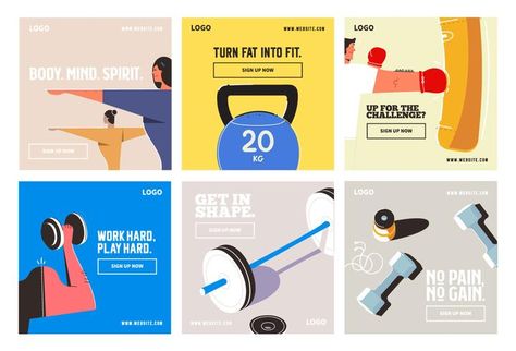 Fitness gym social media post collection template - Download ... Gym Social Media Post, Gym Social Media, Logo Banner, Social Media Infographic, Social Media Design Inspiration, Creative Ads, Instagram Design, Ad Design, Social Media Content