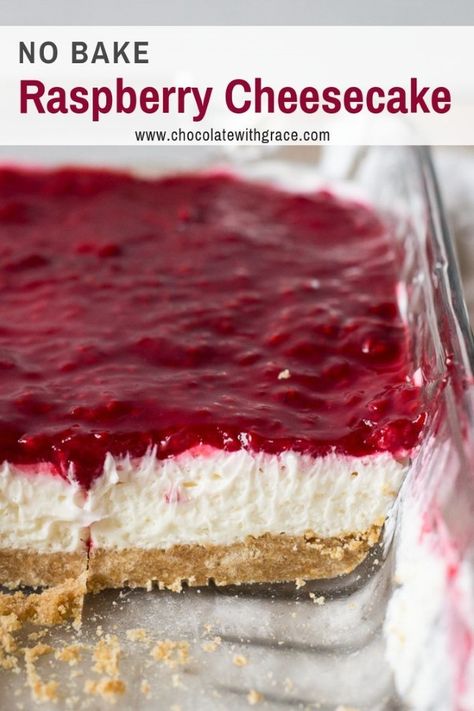 No Bake Raspberry Cheesecake, Raspberry Pie Filling, Raspberry No Bake Cheesecake, No Bake Cheesecake Filling, Raspberry Cheesecake Bars, Cheesecake Layer, Raspberry Desserts, Easy No Bake Cheesecake, Cheesecake Recipes Classic