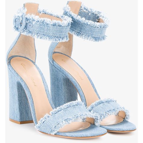 Gianvito Rossi Kiki Frayed Denim Sandals (203.570 HUF) ❤ liked on Polyvore featuring shoes, sandals, ankle tie shoes, gianvito rossi sandals, ankle strap sandals, open toe sandals and block heel ankle strap shoes Blue High Heel Shoes, Blue Sandals Heels, Blue Block Heels, Strappy Block Heel Sandals, Denim Heels, Dr Shoes, Denim Sandals, Strappy High Heels Sandals, Wrap Shoes