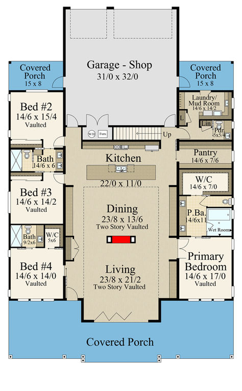 Luxury Barndominium-Style House Plan with Upstairs Loft and Bedroom Suite Barndominium With Elevator, Monitor Style Barndominium Floor Plans, 4 Bed Modular Home Plans, 4bd Barndominium, Barndominium With Mil Suite, Home Layouts 4 Bedroom, Kitchen Under Loft Layout, Bedroom Off Kitchen Floor Plans, Barndo Open Floor Plans