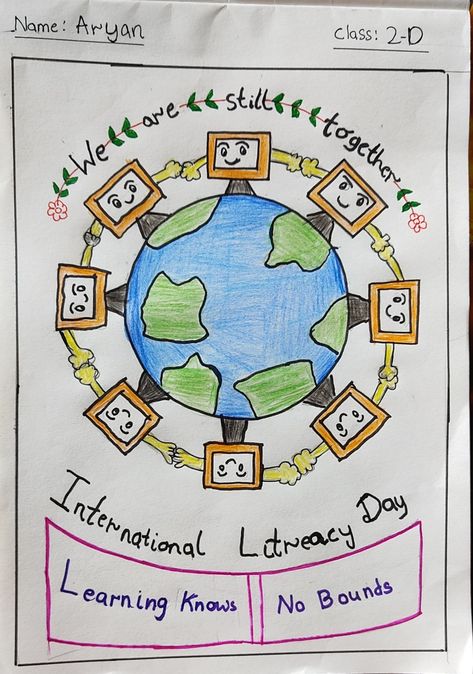 Literacy day poster for kids Literacy Day Poster, World Literacy Day, Creative Doodles, National Language, Literacy Day, Students Day, Paper Stuff, Poster Drawing, Knowledge Quotes