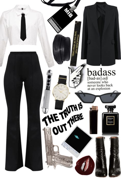 MIB (Majorly Incredible Badass) created by mia1204        on ShopLook.io perfect for Work. Visit us to shop this look. #Work, #Men In Black Movie Style (6/14), #Minimalist, #Edgy, #Grunge, #Year Round, #All Men In Black Movie Aesthetic, Men In Black Movie Costume, Men In Black Costume Accessories, Man In Black Aesthetic, Men In Black Outfit Halloween, Men And Black Halloween Costume, Detective Halloween Costume Woman, Womens Men In Black Costume, Men In Black Costume Ideas Women