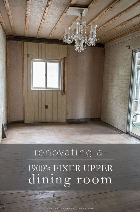 See what original character was discovered as renovations continue in this 1900s fixer upper dining room. #fixerupper #diningroomreno #thisoldhouse #fixerupperfarmhouse #andersonandgrant 1900 Interior, Fixer Upper Dining Room, Fixer Upper Farmhouse, Fixer Upper Kitchen, Kitchen Technology, Faux Brick Walls, Antique Dining Tables, Faux Brick, House And Home