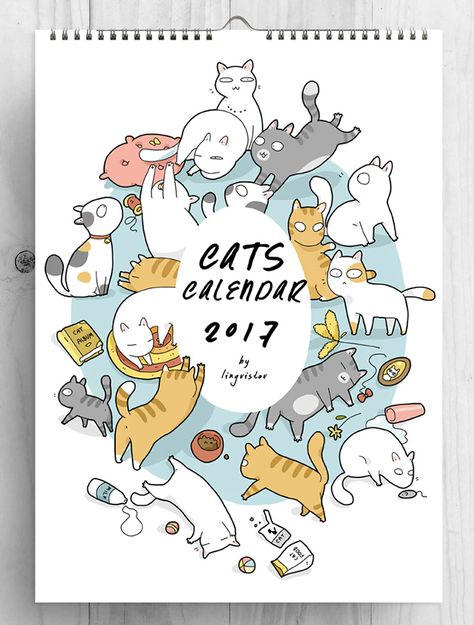 I Created A Cat Calendar To Make 2017 The Most Purrfect Year Ever | Bored Panda 4 Drawing, Illustration Calendar, Cool Calendars, Original Abstract Art Painting, Cat Calendar, Cat Puns, Winter Cat, Art Calendar, Print Ideas