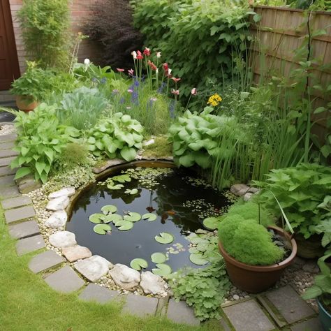 Pond Small Garden, Pond In Garden Ideas, Small Garden Pond Design, Garden Design With Pond, Garden With Pond Ideas, Small Outdoor Pond Ideas, Garden Design Pond, Pond In The Garden, Small Natural Pond Ideas