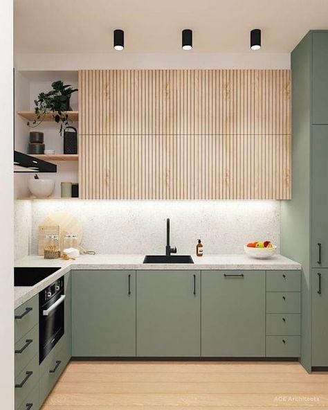 Prep Food, Kabinet Dapur, Green Cabinets, Kitchen Room Design, Kitchen Inspiration Design, Kitchen Furniture Design, Green Kitchen, Decor Minimalist, Wood Kitchen