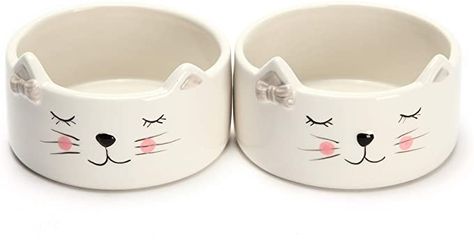 Amazon.com : Kurrajong Farmhouse Set of 2 Ceramic cat Bowls - 4.5" Wide x 2" high - one for Water and one for Food - Cute cat Bowls and so Unique : Pet Supplies Clay Cat Food Bowl, Cute Cat Bowls, Ceramic Cat Bowls, Cat Face Drawing, Pet Feeding Area, Cat Water Bowl, Clay Box, Colorful Hairstyles, Diy Bowl