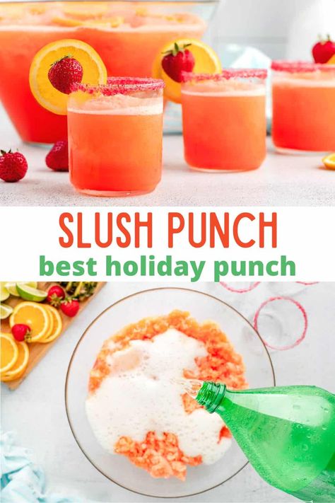 Christmas Slushie Drinks, Jello Slush Punch, Punch Made With Jello, Vodka Sherbert Punch, Old Fashion Punch Recipe, Christmas Slush Punch, Slushy Punch Recipes Non Alcoholic, Christmas Slush Recipes Non Alcoholic, Slush Recipes Non Alcohol