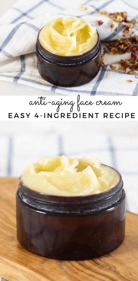 This DIY anti-aging face cream may help reduce signs of aging, wrinkles, fine lines, and age spots. With only 4-ingredients, this homemade face cream is super simple to whip up and very cost-effective. #antiagingfacecream #diyfacecream #antiaging #essentialoils Natural Face Cleanser Homemade, Natural Anti Aging Skin Care Homemade Wrinkle Creams, Hydrocloroquine Recipe, Homemade Face Moisturizer For Dry Skin, Diy Anti Aging Face Wash, Skin Care Natural Ingredients, Diy Moisturizer Face, Diy Products To Sell, Face Moisturizer Diy