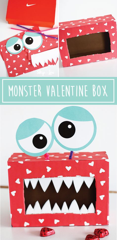 Easy DIY Monster Valentine box Love Monster Valentines Boxes, Monster Valentines Boxes For Boys, Valentines Monster, Homemade Valentine Boxes, Monster Valentine, Valentines Card Holder, Box Monster, Girls Valentines Boxes, Valentine Boxes For School