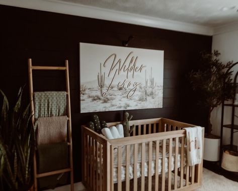 Wilder’s Nursery 🫶🏻 aka my newest favorite room in the house — now I just need to order his newborn photos to hang on the wall over the dresser 🙌🏻 #nursery #nurseryinspo #nurseryreveal #wilder #wilderleroy #babyboynursery Brown Theme Nursery, Rustic Country Nursery, Brown Wall Nursery, Black And White Western Nursery, Simple Western Nursery Ideas, Rustic Cowboy Nursery, Modern Cowboy Nursery, Western Baby Room Ideas, Nursery Ideas Neutral Rustic