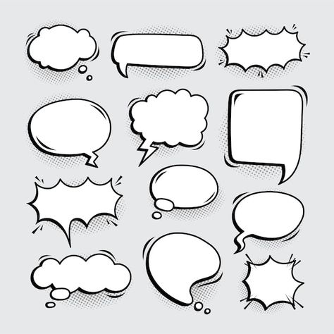 Variation empty comic speech bubbles | Premium Vector #Freepik #vector #comic-cloud #speech-cloud #comic-explosion #comic-bubble Bubble Speech Design, Comic Dialogue Bubble, Comic Text Bubble, Text Bubble Png, Comic Explosion, Speech Bubble Design, Comic Cloud, Comic Speech Bubbles, Simple Comic