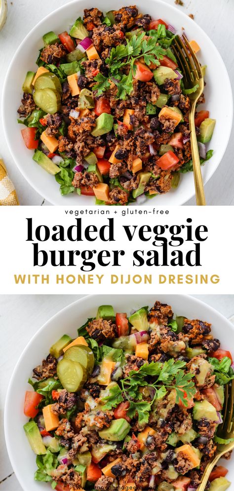 Just Veggies Recipes, Veggie Burger Wrap, Burgers Without Buns Ideas, Vegetarian Dinner Salad Recipes, Veggie Burger Meal Ideas, Vegetarian Recipes With Avocado, Crunchy Veggie Salad, Vegetarian Salad Recipes Lunch, Veggie Burger Sides