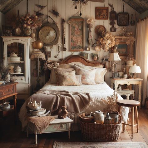 Cottage Homes Bedroom, Room Inspo Antique, Vintage Quilt Aesthetic, Vintage Bedroom Inspo Aesthetic, Cottagecore House Ideas, Southern Style Bedroom, Vintage Antique Decor, Small Vintage Bedroom, Room Ideas Cottagecore