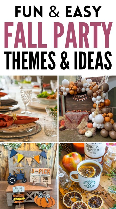 20+ Fall Party Ideas & Themes to Celebrate the Season Fall Themed Get Together, Fall B Day Party Ideas, Fall Themed Work Party, Fall Themed Ladies Night, Fall Kickoff Party, October Dinner Party Themes, Fall Themed Graduation Party, Fall Themed Parties For Adults, Fall Family Night At School