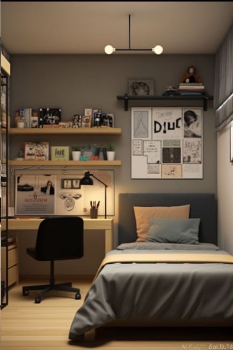 Boy Room Ideas Small Bedrooms, Room Setup Ideas Bedrooms, Boys Room Aesthetic, Boys Room Ideas Teenagers, Bilik Tidur Lelaki, Bedroom Layouts For Small Rooms, Teenager Bedroom Design, Reka Bentuk Bilik Tidur, Small Room Makeover